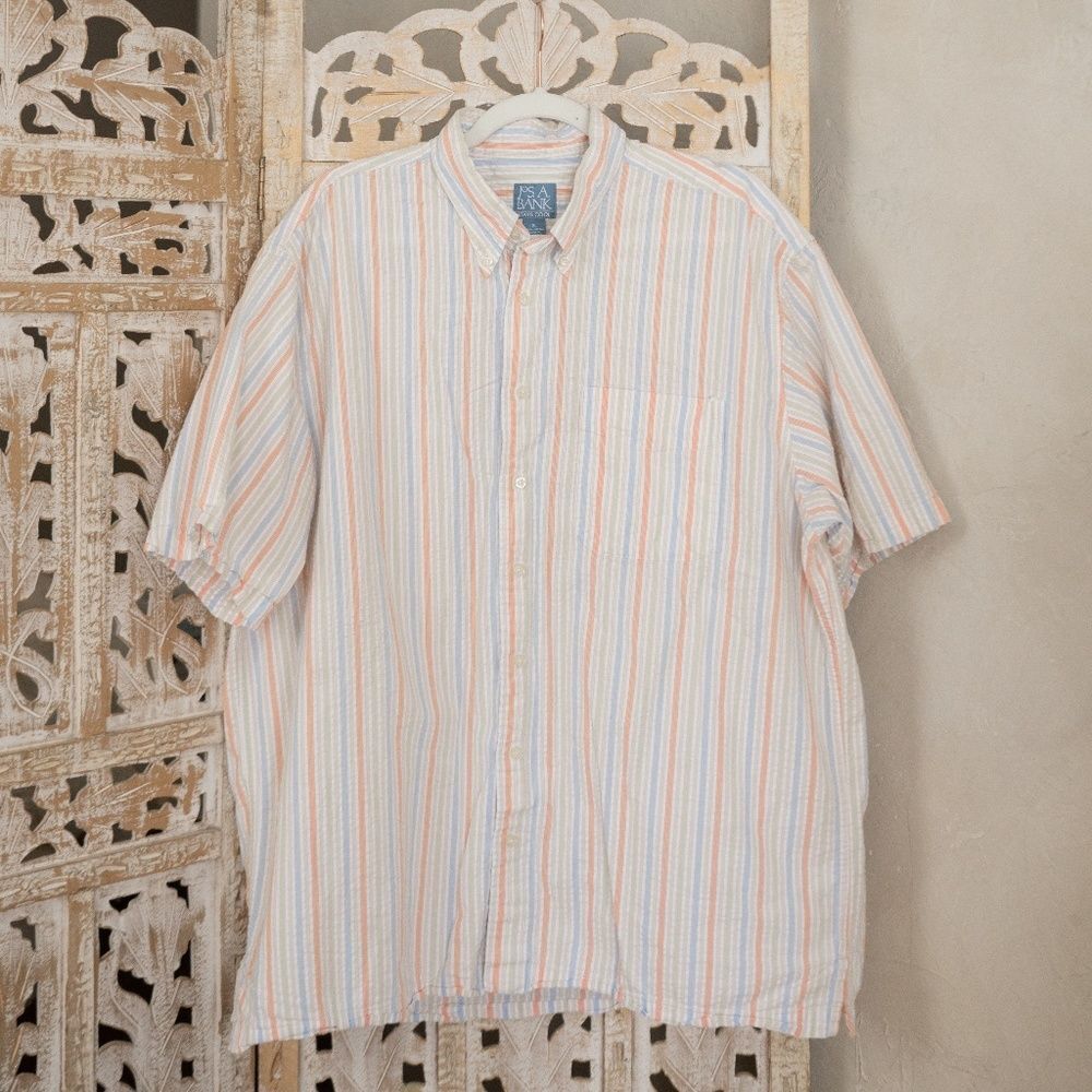 Jos. A. Bank Striped Seersucker Short-Sleeve Button‎ Up size XL